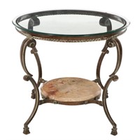Scrolled Leg Metal Glass /Marble Round Table $795