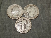 3 Different Types 90% SILVER Quarters