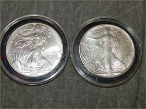 2 AMerican Eagle .999 SILVER troy Ounce Coins