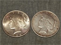 2 Peace 90% Silver Dollars 1925, 1925 S NICE !!!