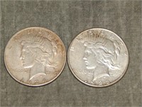 2 Peace 90% Silver Dollars 1934 D, 1928 S