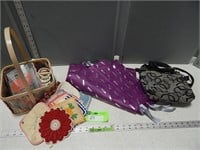 Crocheted pot holders, basket, purse and more