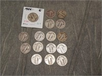 16 Standing Liberty 90% SILVER Quarters