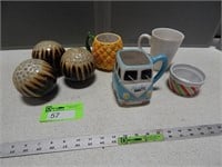 Mugs, ice cream dish and decorative balls