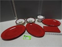 Platters, tray, Mary Kay mug and plastic cow theme