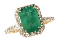 14k Gold 2.69 ct Natural Emerald & Diamond Ring