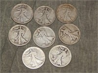 8 Walking Liberty SILVER Half Dollars 1917-1920