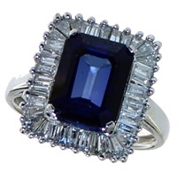 14kt Gold 5.44 ct Radiant Sapphire & Diamond Ring