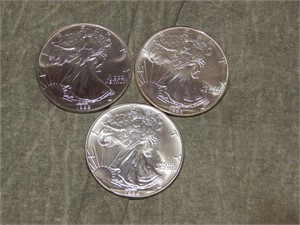 3 American Eagle .999 SILVER Troy ounce coins