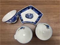 (4) Pieces Asian Blue/White Porcelain (signed,