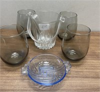 (6) Pieces Glassware (blue, etc...)