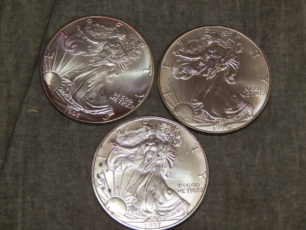 3 American Eagle .999 SILVER Troy Ounce Coins
