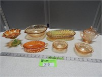 Assortment of glasses; some may be carnival glass;