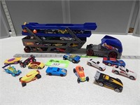 Small car carrier with assorted vehicles; plastic;