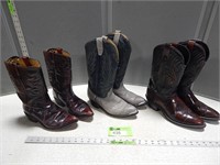 3 Pairs of cowboy boots; sizes: 8EE (middle pair),
