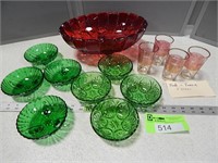 Berry bowls, fruit bowl and juice glass made in Fr