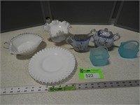 Fenton glassware, glass baskets and cream & sugar