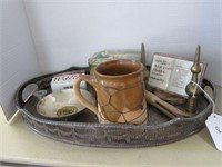 SILVER PLATED TRAY WITH COLLECTIBLES