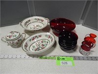 Indian Tree serving pieces, ruby red berry bowl se