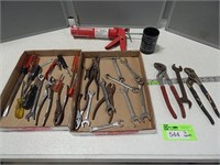 Wrenches, pliers, channel lock pliers, caulk gun,