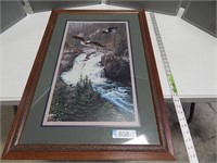 Framed and matted eagle print; approx 23 1/2" x 3