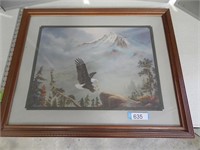 Framed and matted eagle print; approx. 31" x 25"