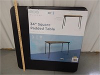 34" Square padded folding table; new