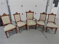 4 Antique dining room chairs and 1 matching Captai