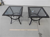 2 Light duty metal patio side tables w/glass tops,