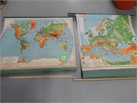 2 Roll up maps, one of the world and one of Europe