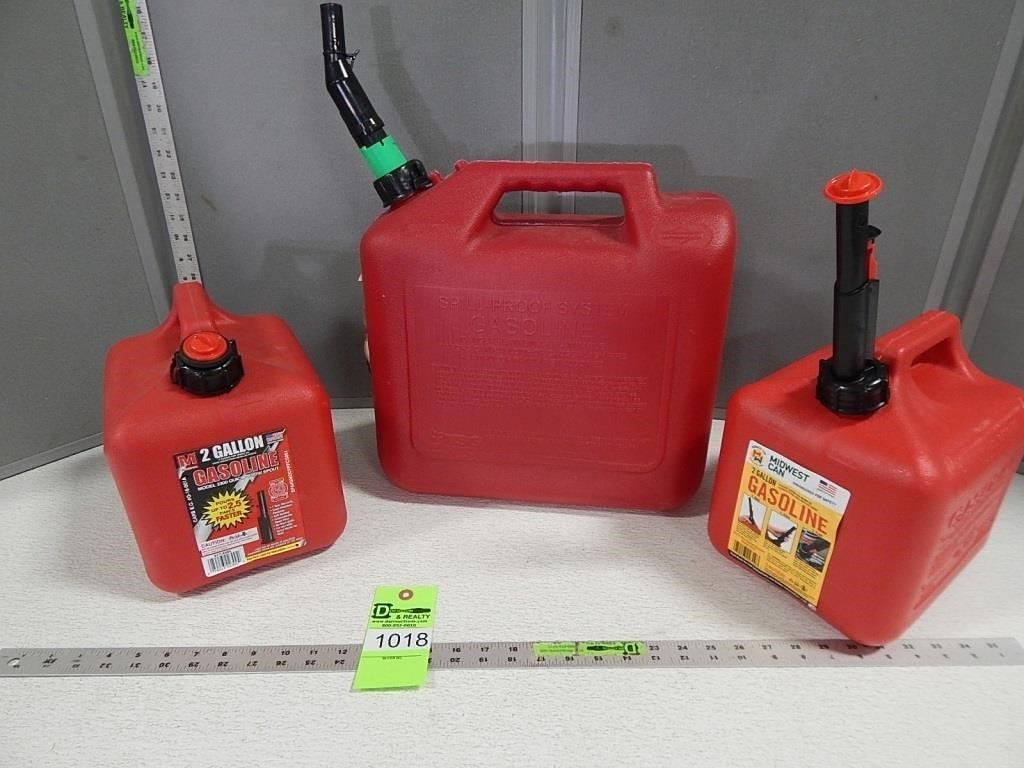 Gas cans; 2- 2 gallon and 1- 5 gallon