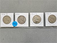 Franklin half dollars; 1952d, 1953, 1953d, 1953s.