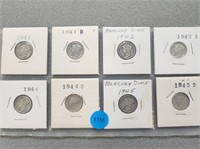 8 Mercury dimes; 1941-1945d. Buyer must confirm al