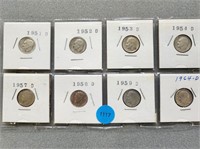 8 Roosevelt dimes; 1951d-1964d. Buyer must confirm