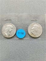 2 Benjamin Franklin half dollars; 1960d, 1961d. Bu