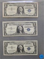 3 Washington Blue Seal $5 Silver Certificates; 195