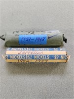 80 Jefferson nickels; 2 rolls; 1939-1948 & 1952-19