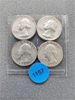 4 Washington quarters; 1962d, 1963, 1964, 1964d. B