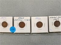 4 Indian Head pennies; 1904, 1905, 1906, 1907. Buy