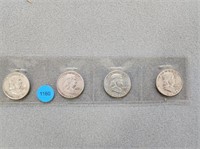 4 Benjamin Franklin half dollar; 1960d, 1961d, 196