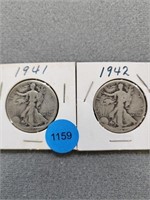 2 Walking Liberty half dollars; 1941, 1942. Buyer