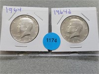 Kennedy halves; 1964 & 1964d. Buyer must confirm a