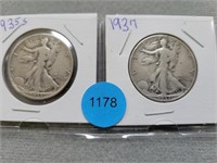 Liberty halves; 1935s & 1937.  Buyer must confirm