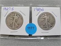 Liberty halves; 1927s & 1929d. Buyer must confirm