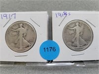 Liberty halves; 1917 & 1918s. Buyer must confirm a