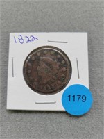1822 Large cent. Buyer must confirm all currency c