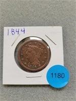 1844 Large cent. Buyer must confirm all currency c