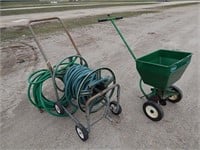 Scott's fertilizer spreader and a portable hose re