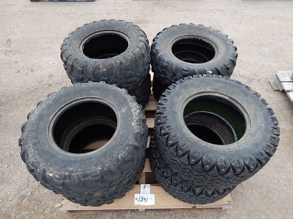 8 ATV tires; some are 25x10.00-12 and some are 25x