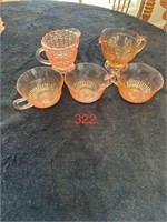 Depression Glass Cream and Sugar and Cups
